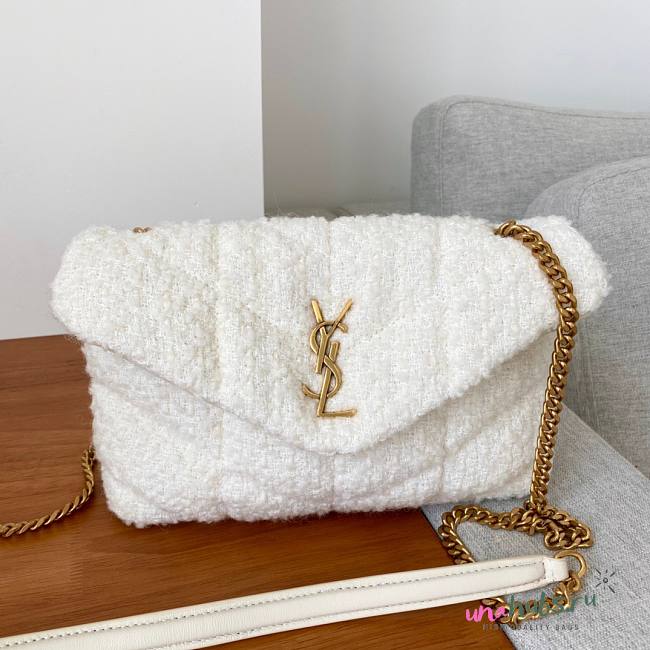 YSL LouLou Small Quilted White Tweed Bag - 1