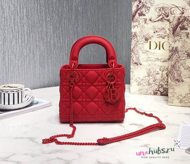 Dior Lady Mini Lambskin Bag Matte Red 17cm - 1