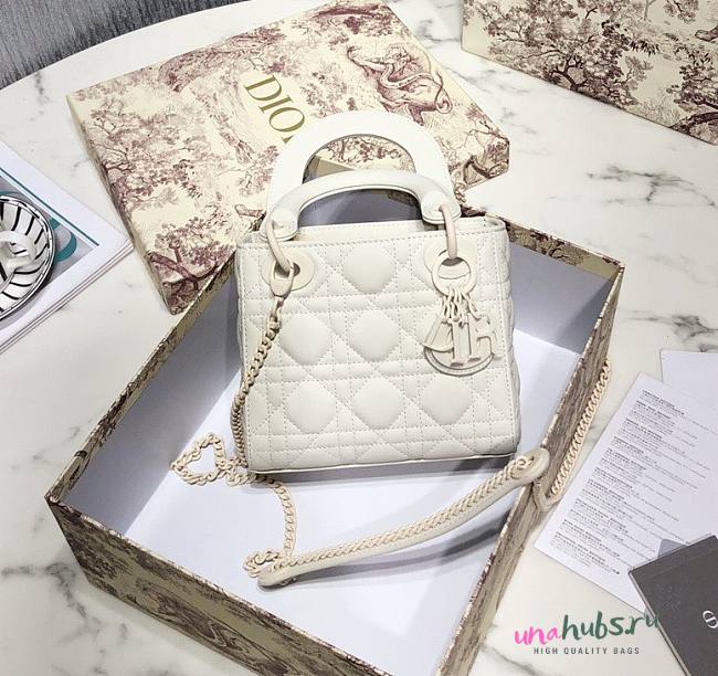 Dior Lady Mini Lambskin Bag Matte White 17cm - 1