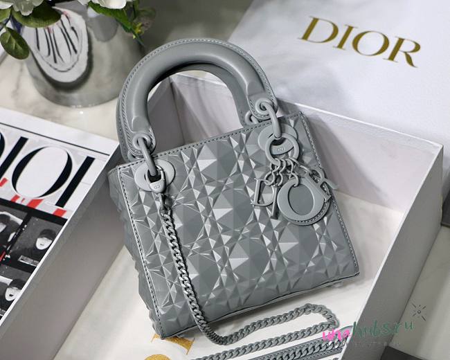 Dior Lady Diamond Motif Gray Mini Bag - 1