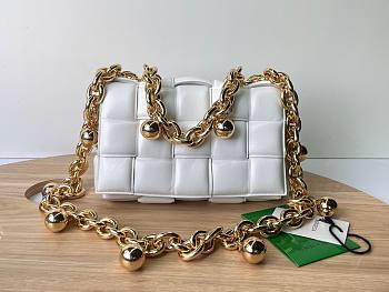 Bottega Veneta White Woven Leather Gold Chain Strap Bag