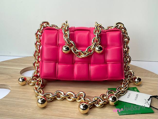 Bottega Veneta Pink Woven Leather Gold Chain Strap Bag - 1