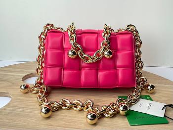 Bottega Veneta Pink Woven Leather Gold Chain Strap Bag