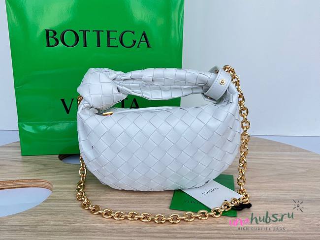 Bottega Veneta Mini Jodie Chain Hobo White Woven Bag - 1