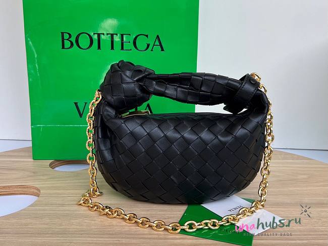 Bottega Veneta Mini Jodie Chain Hobo Black Woven Bag - 1