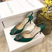 Manolo Blahnik Green Satin Heels - 2