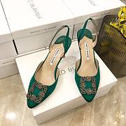 Manolo Blahnik Green Satin Heels - 3