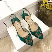 Manolo Blahnik Green Satin Heels - 5