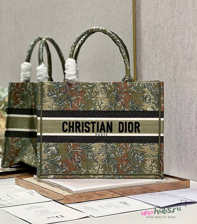 Dior Medium Book Tote Green Embroidery 36 Bag - 1