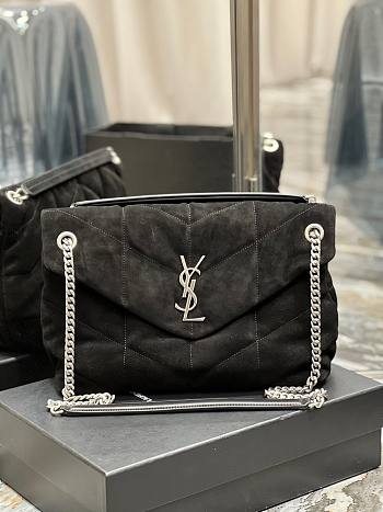 YSL Black Puffer Black Suede Leather Large Bag