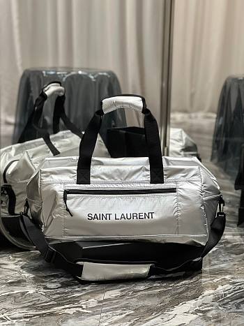 YSL Nylon Silver Zip-Up Luggage Bag