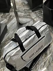 YSL Nylon Silver Zip-Up Luggage Bag - 6