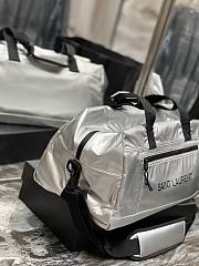 YSL Nylon Silver Zip-Up Luggage Bag - 4