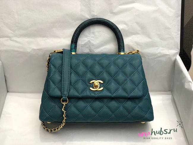 Chanel coco handle small blue caviar leather bag - 1