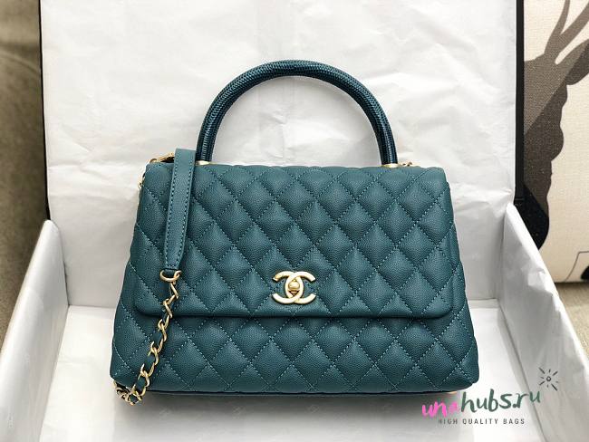 Chanel coco handle large blue caviar leather bag - 1