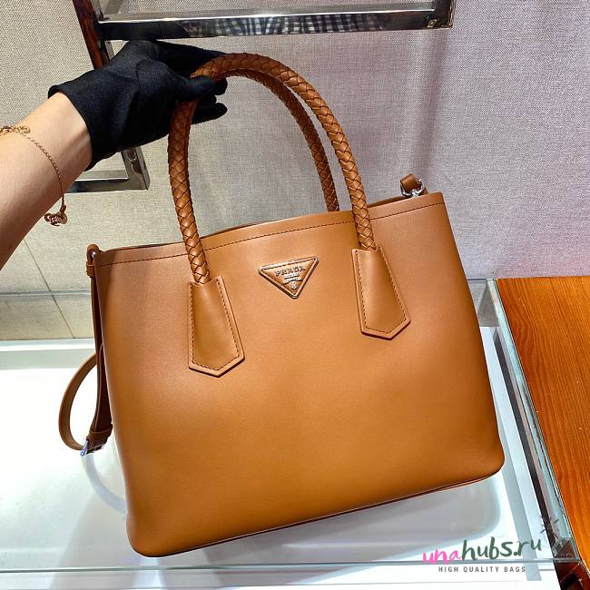 Prada Medium Double tote brown leather bag - 1