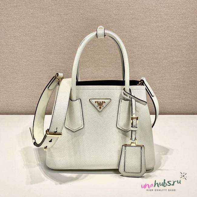 Prada White Saffiano Leather Mini Galleria Tote Bag - 1