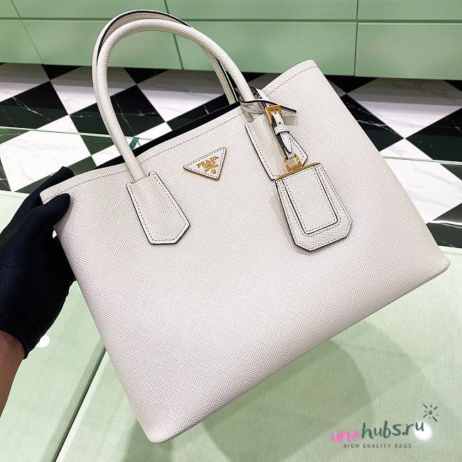 Prada White Saffiano Leather Small Galleria Tote Bag - 1