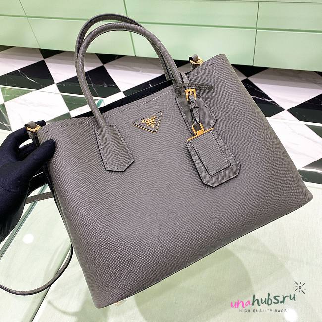 Prada Gray Saffiano Leather Small Galleria Tote Bag - 1