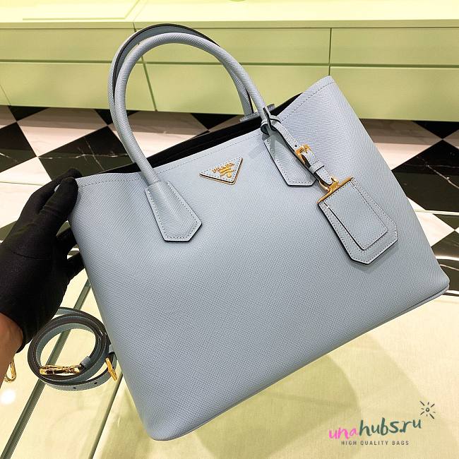 Prada Light Blue Saffiano Leather Small Galleria Tote Bag - 1