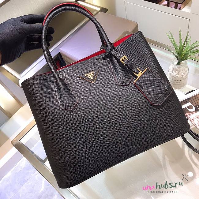 Prada Black Saffiano Leather Small Galleria Tote Bag - 1