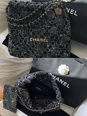 Chanel 22 Wool Tweed & Gold-Tone Metal Tote Black Bag  - 2