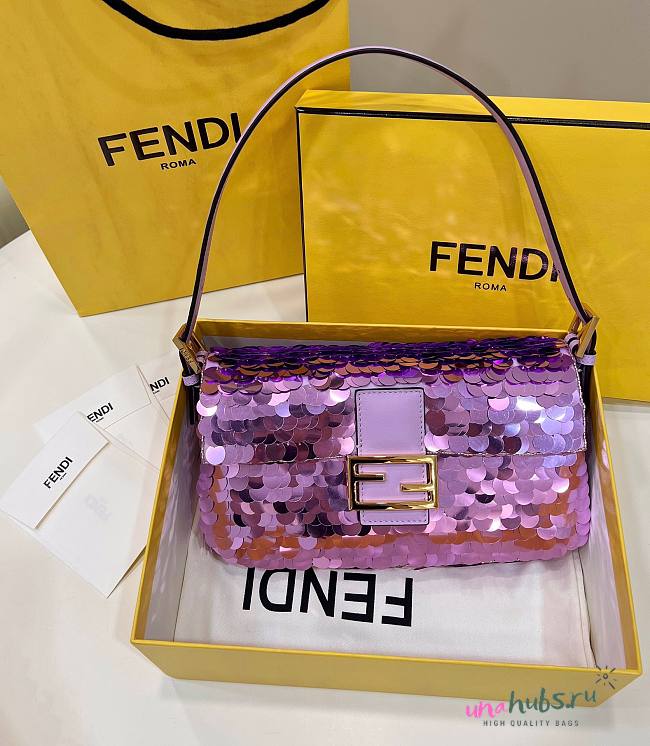 Fendi Mini Baguette purple sequinned leather bag - 1