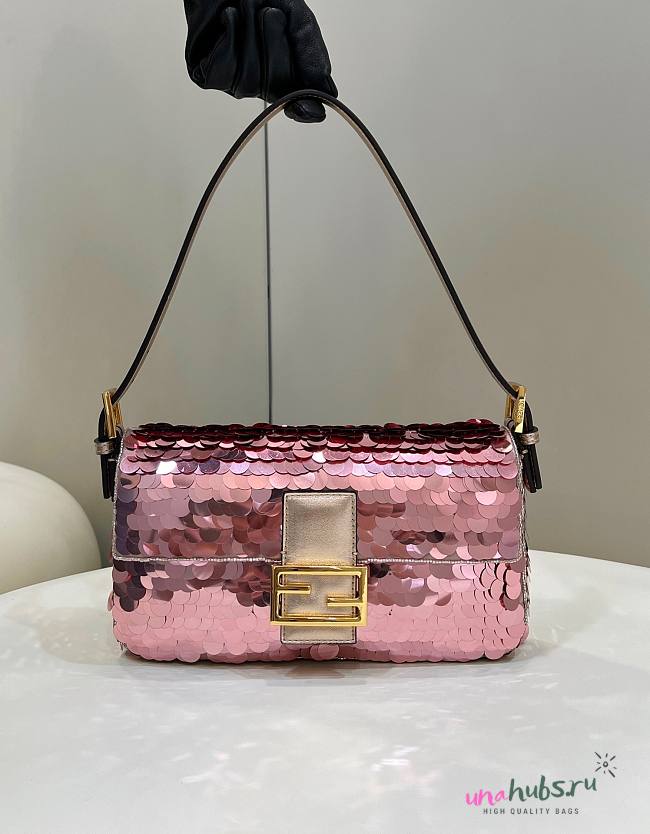 Fendi Mini Baguette light pink sequinned leather bag - 1