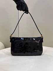 Fendi Mini Baguette black sequinned leather bag - 4