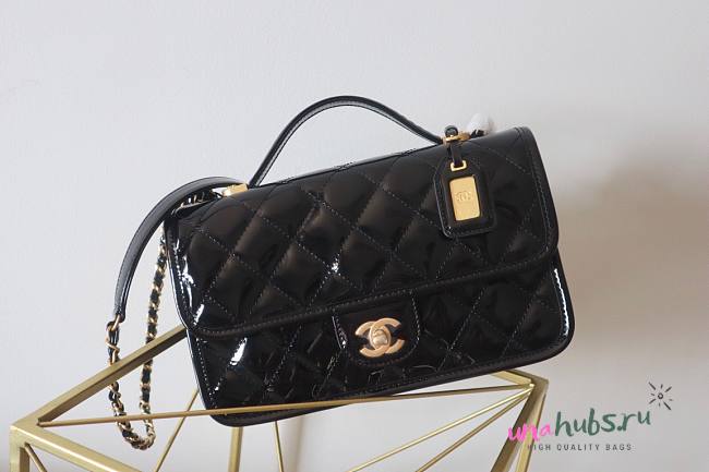 Chanel 22k Patent Calfskin & Gold-Tone Metal Black Bag - 1