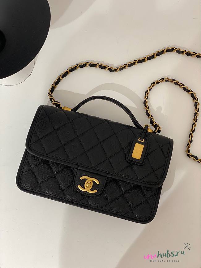 Chanel 22k Calfskin & Gold-Tone Metal Black Bag - 1