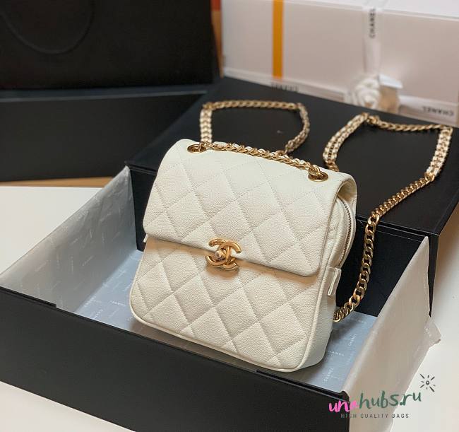 Chanel white caflskin leather backpack - 1