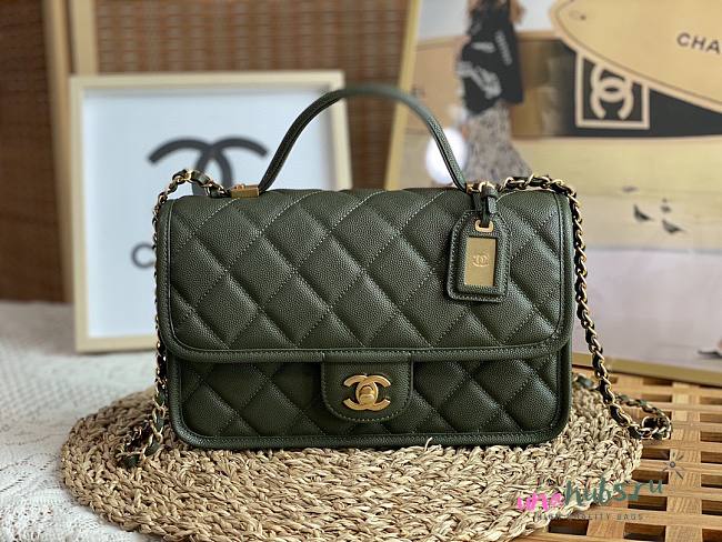 Chanel 22k Calfskin & Gold-Tone Metal Green Bag - 1