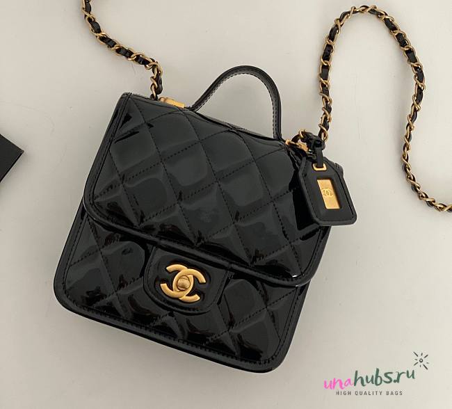 Chanel 22k Gold-Tone Metal Black Patent Mini Bag - 1