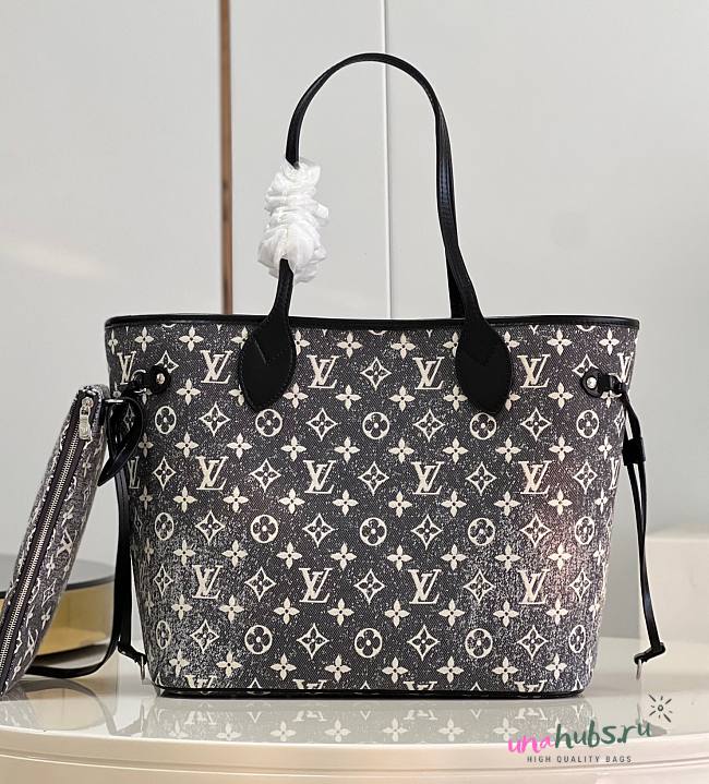 Louis Vuitton Neverfull Gray Denim MM Bag - 1