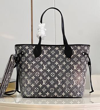 Louis Vuitton Neverfull Gray Denim MM Bag