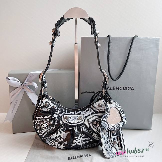 Balenciaga Le Cagole white graffiti XS black shoulder bag - 1