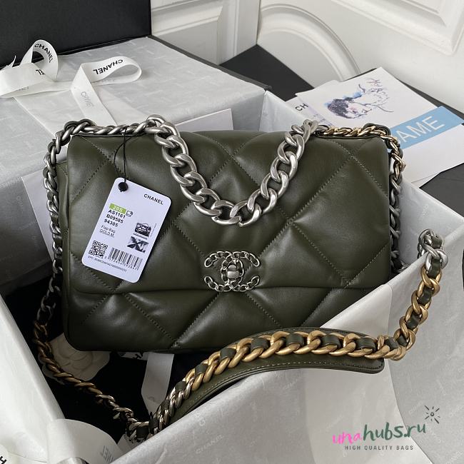 Chanel 19 Flap Lambskin Green Silver Hardware 30cm Bag - 1