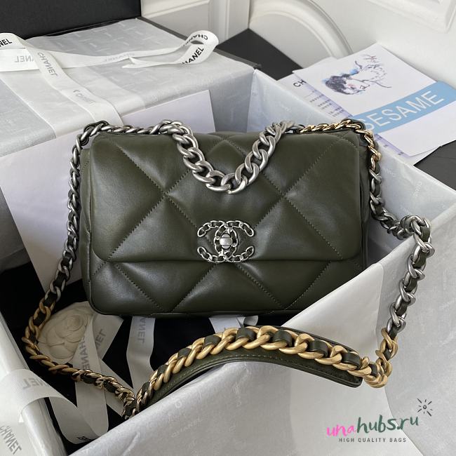 Chanel 19 Flap Lambskin Green Silver Hardware 26cm Bag - 1