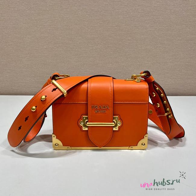 Prada Cahier orange leather shoulder bag 1BD045  - 1