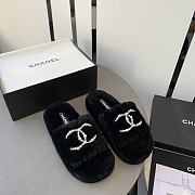 Chanel black shearling slippers  - 1