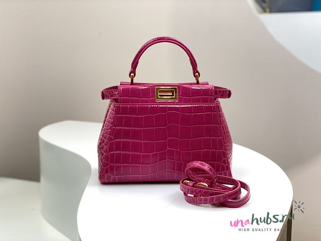 Fendi Peekaboo pink crocodile leather hand bag - 1