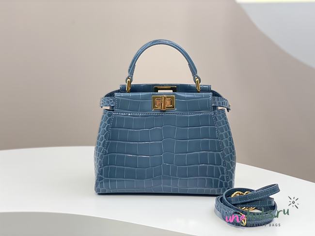 Fendi Peekaboo blue crocodile leather hand bag - 1