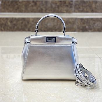 Fendi Peekaboo silver leather hand bag