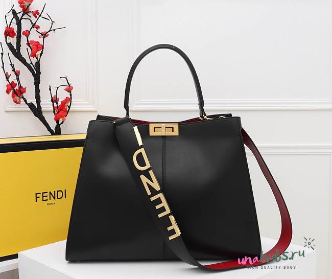 Fendi Gold Black Peekaboo X-lite Tote Bag - 1