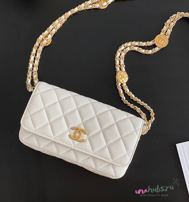 Chanel Woc double chain white leather bag - 1