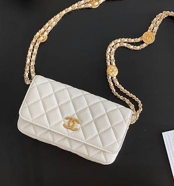 Chanel Woc double chain white leather bag