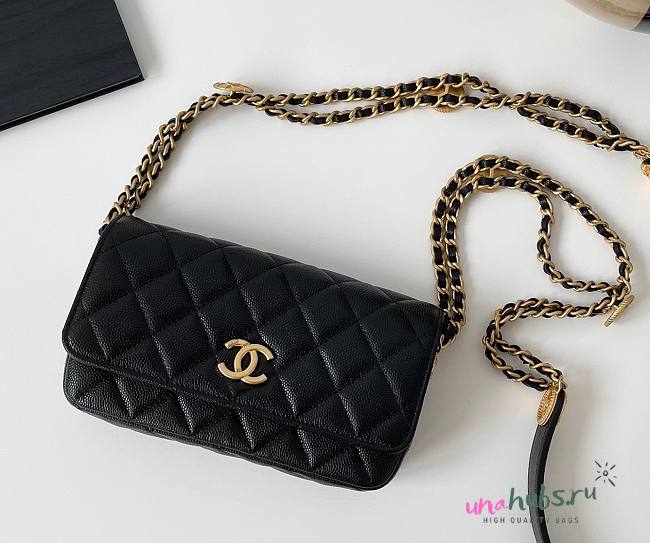 Chanel Woc double chain black leather bag - 1