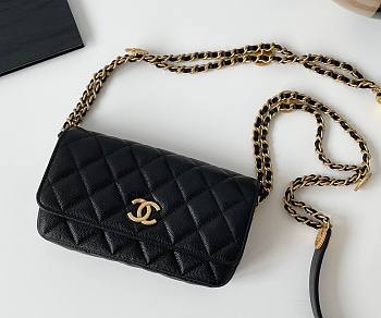 Chanel Woc double chain black leather bag