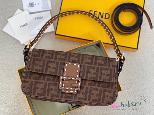 Fendi Baguette 1997 Dark Beige FF wool bag - 1